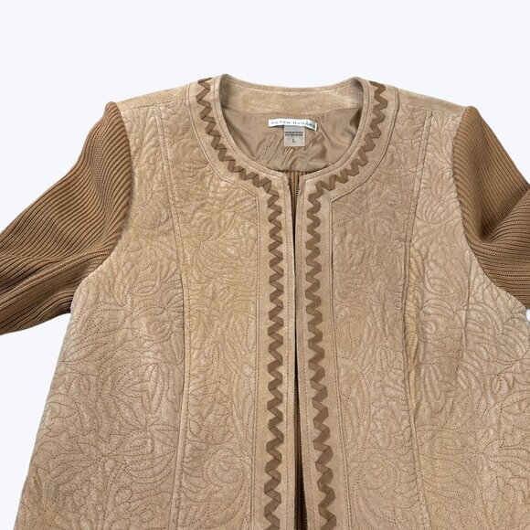 Peter Nygard Sz L Suede Leather Long Knit Sleeve Embroidered Women’s Jacket - Picture 3 of 7